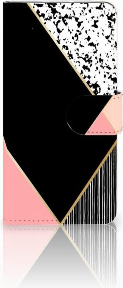 Boekhoesje voor Motorola Moto G7 Play Book Case Zwart Roze Vormen