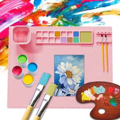 Tekenmat - Verfmat - Roze - Verfplacemat - Verven - Kinderen- Art Set - Creativiteitsdoos voor kinderen - Knutselen- Knutselplacemat- Kinder placemet- Verfmat - Siliconen