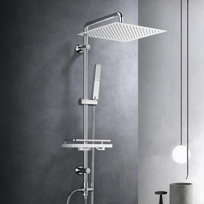 Regendouche douchesysteem met legplank, roestvrij staal doucheset zonder douchekraan met hoofddouche 30x30 cm chroom