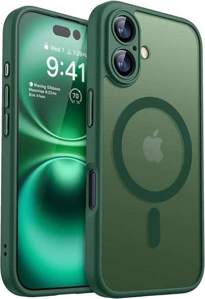 Hoesje Geschikt voor iPhone 16 Plus Hoesje Pine Groen - Hoesje Geschikt voor MagSafe iPhone 16 Plus - Shockproof Back Cover met Lens beschermer