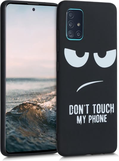 kwmobile telefoonhoesje geschikt voor Samsung Galaxy A51 - Hoesje voor smartphone in wit / zwart - Backcover van TPU - Don't Touch My Phone design