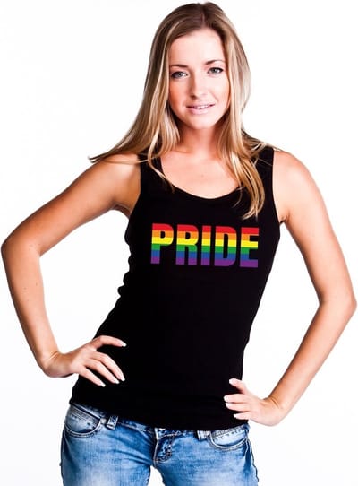 Pride regenboog tekst singlet shirt/ tanktop zwart dames - LGBT/ Lesbische shirts S