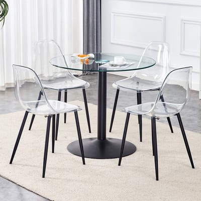STILVORA Eettafelset - Ronde Eettafel Met 4 Stoelen - Voor Eetkamer, Keuken En Balkon - Kunststof, Metaal En Glas - Transparant;Zwart