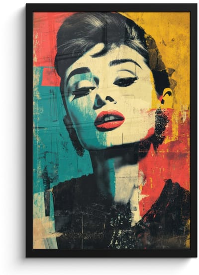 Poster in lijst - Fotolijst 40x60 cm - Posters - Vrouw - Rode lippen - Expressief - Grafisch - Posterlijst zwart - Decoratie - Wanddecoratie woonkamer - Muurdecoratie slaapkamer