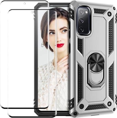 Telefoonhoesje Geschikt voor: Samsung Galaxy S20 Plus hoesje Schokbestendige ring armor met 2X volledige schermdekking Screenprotector zilver