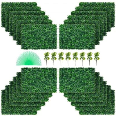 VEVOR Kunstmatig Buxus Hegpaneel, 24 Stuks, 61 x 40,6 cm, Kunstmatige Heggen, Kunstmatige Buxusomheining, Nep Klimop UV Realistisch Effect Groene Plastic Decoratie Voor Tuinen en Werven, 4 cm Dikte
