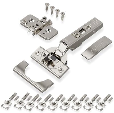 10 x 110° meubelhengsel met BLUMOTION, recht met veer, schroeven, hoekstop + eccentric kruis montageplaat van staal, schroeven, speling 0.01mm