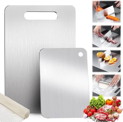 Set van 2 Dubbelzijdige Snijplanken van Titanium met Antislipmat - Ideaal voor Vlees, Groenten en Fruit, Makkelijk Schoon te Maken (24 x 15 cm + 34 x 20 cm)