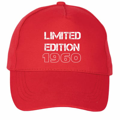 Mijncadeautje - 5 panel - Cap - Verstelbaar - Pet van 100% dik geborsteld katoen- unisex - opdruk wit - Limited Edition - 1960 - rood