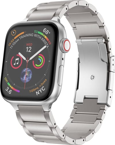 Strap-it Titanium schakel band - Geschikt voor Apple Watch bandje - Series 1/2/3/4/5/6/7/8/9/10/11/SE/SE2/SE3 - Zilver - Band van titanium metaal met RVS vlindersluiting - Metalen iWatch bandje voor maat: 38 / 40 / 41 / 42mm