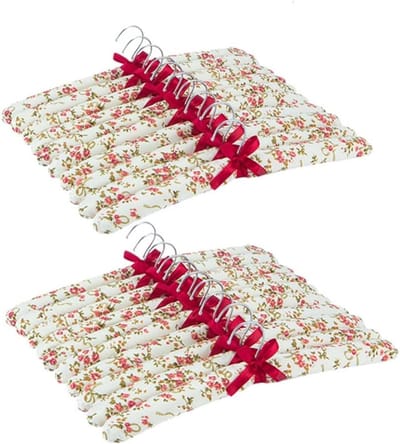 Garderobe Kleerhangers - Satijnen Hangers - Delicate Kleding - Zachte Spons Vulling - 20 Stuks - Rood Bloemen