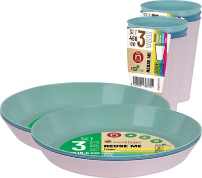 Juypal Servies set - 12x borden en drinkbekers - pasteltinten - kunststof - herbruikbaar