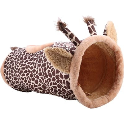 Tunnel de jeu pliable portable sûr en tissu pour animal de compagnie chat chien lapin(Girafe) beige