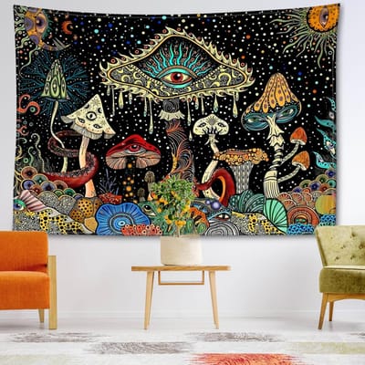 Sterrenhemel Ogen Paddenstoel Tapijt Muurhanger Mysterieuze Heksenkunst Hippie Tapijt Woonkamer Slaapkamer Huisdecoratie 150x130CM