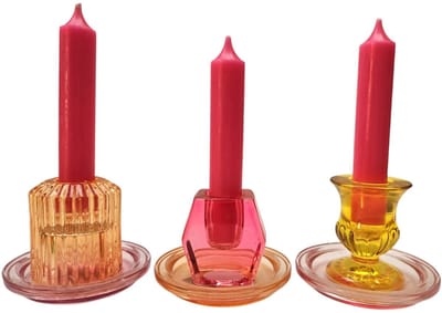 Glazen kandelaars voor dinerkaar in fuchsia set van 3 stuks Daan Kromhout
