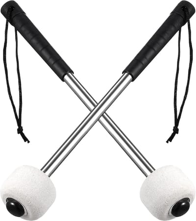 Drumhamers voor Percussie - 2-Pack Timpani Stokken met RVS Handvat en Opbergtas, Antislip Grip, Geschikt voor Snaredrum en Basdrum