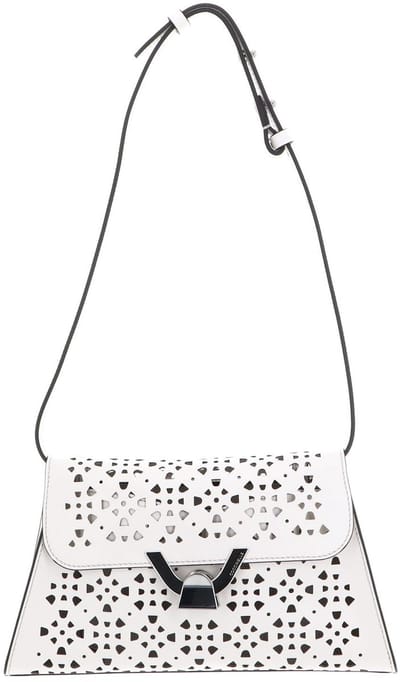 COCCINELLE Leren Schoudertas Avondtas Dew Cow Perforation Handbag Blanco Crème