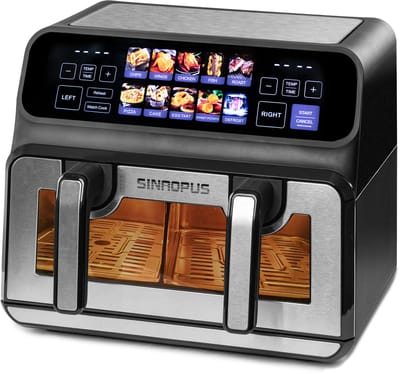 Sinaopus 802 - Digitale Airfryer XXL - 9L - Dubbele Mand -Onafhankelijke Snelle Opwarming – 10 Programma’s – 4 Personen