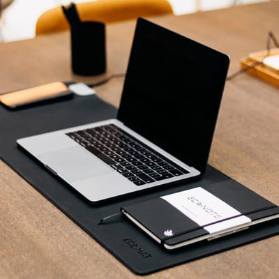 ECOMAT - Vegan lederen bureau onderlegger bureau mat met draadloos oplader muismat bureau organizer bureau accessoires