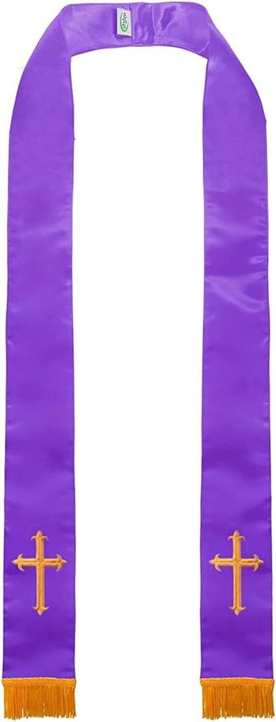 Geleerde Stola - Kerk Sjaal - Kerkdienst - Goud Kruis Borduurwerk - 229 cm - Paars