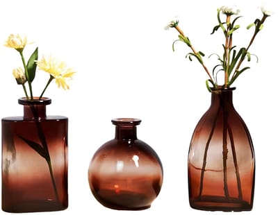 Vaas, bruin, decoratief, modern, decoratie voor tafelcentrum, bruiloft, champagne, bohemien, doop, verjaardag, Moederdag cadeau, 3 stuks