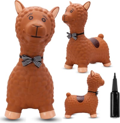 sun baby - Springdier met pomp vanaaf 1 jaar - Lama - bruin - max 50kg, duurzaam rubber, gecertificeerd, bpa-vrij, springpaard, springhond