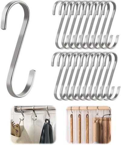 Haakset 20 Stuks - S-Haak - Roestvrij Staal - Draagvermogen tot 10 kg - Duurzaam - Antiroest - 7,8 cm lengte - Haken