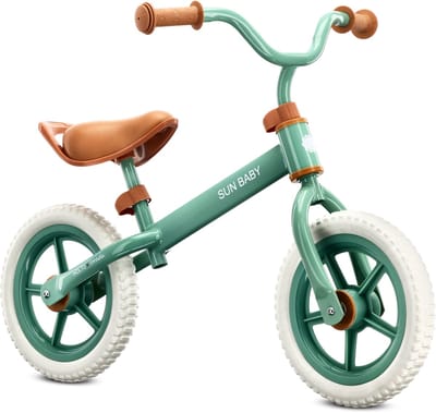 sun baby Loopfiets voor Kinderen 2 Jaar Molto Strada, max. 30 kg, Loopfietsen met schuimrubberen banden, verstelbaar zadel en stuur, stalen frame - Sage Green met witte banden