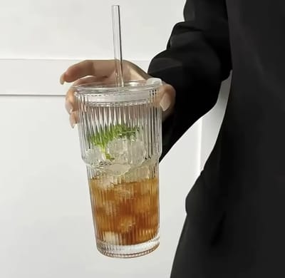 KimDo - Ronde drinkglazen met waterdichte deksel - 2 stuks - 600 ml - Glazen Rietje - To go smoothie - Koffie - Drinkfles