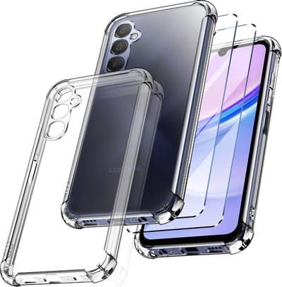 Geschikt voor Samsung Galaxy A15 4G/5G - 2 displaybeschermfolies van gehard glas - Bumper met versterkte hoeken Hoesje - Transparant