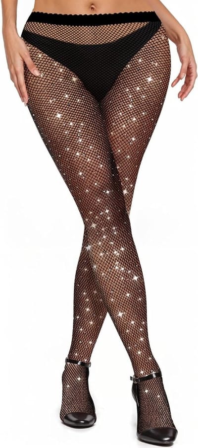 Grote Glanzende Visnet Panty met Strass Steentjes voor Vrouwen - Sexy Stockings voor Feest, Dans en Cosplay