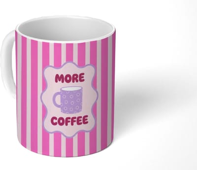 Mok - Koffiemok - More coffee - Roze - Paars - Strepen - Mok - Mokken - 350 ML - Beker - Koffiemokken - Theemok