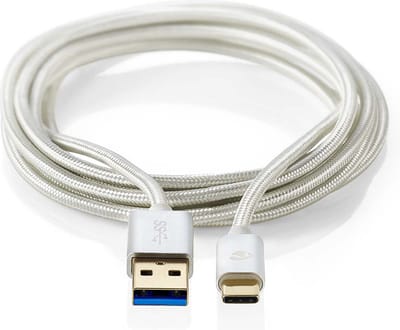 Nedis USB-Kabel - USB 3.2 Gen 1 - USB-A Male - USB-C Male - 15 W - 5 Gbps - Verguld - 1.00 m - Rond - Gevlochten / Nylon - Aluminium - Cover Window Box