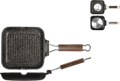 Steengrillpan - Contactgrill - Lekker Grillen - Inklapbare handgreep - 20 cm - Zwart
