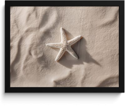 Poster in lijst - Fotolijst 40x30 cm - Posters - Strand - Zeester - Zand - Beige - Posterlijst zwart - Decoratie - Wanddecoratie woonkamer - Muurdecoratie slaapkamer