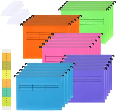 Dailygoody - Hangmappen Set - A4 Hangmap - Organiseren en Opbergen - 25 Stuks - Polypropyleen - Voor Kantoor en School - 5 Kleuren