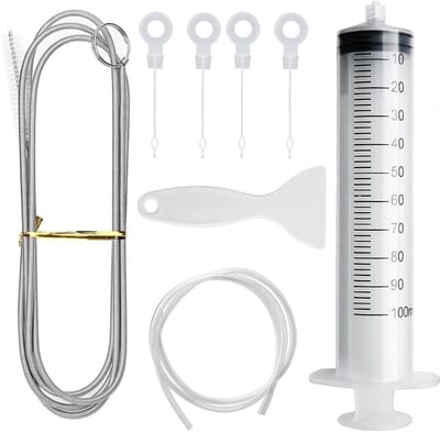 Dailygoods- Reinigingsset 8-delig - Borstel voor Koelkast - Spuit 100 ml - Slang voor Reinigen - IJskrabber - Afvoergat-inzetstukken - Koelkastreiniger