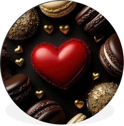 WallCircle - Wandcirkel - Muurcirkel - Macarons - Rood - Hart - Aluminium - Dibond - 30x30 cm - Binnen en Buiten