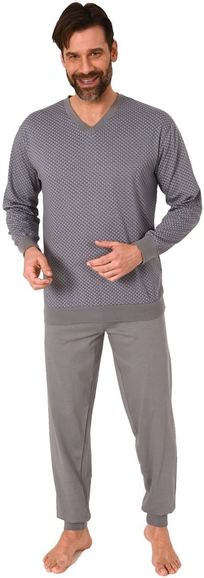 Herenpyjama met lange mouwen en manchetten in een elegante minimalprint-look