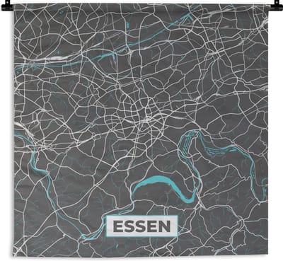 Wandkleed - Wanddoek - Plattegrond – Essen – Blauw – Stadskaart – Kaart - Duitsland - 180x180 cm - Wandtapijt