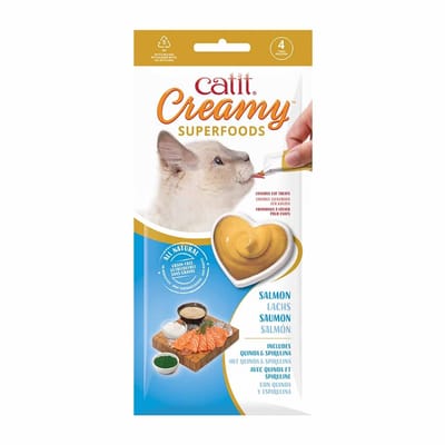 Cat It CA Creamy Superfood Traktaties - likbare kattensnacks met kip, lam, zalm of tonijn verrijkt met superfoods Zalm 4x10 Gram