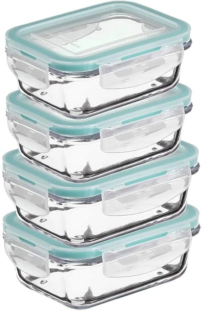5Five Vershoudbakjes met deksel - glas - luchtdicht - met clips - 4x stuks - 540 - 800 ml - voedsel bewaren