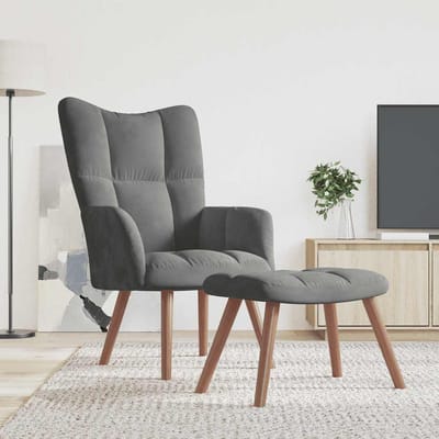 vidaXL - Relaxstoel - met - voetenbank - fluweel - donkergrijs