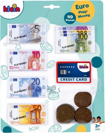 Speelgeld Euro Set met 37 Bankbiljetten en Munten plus Creditcard voor Kinderen