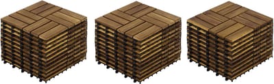 Interlocking Deck Tiles - Acacia Hardwood - 32 Stuks - 30x30 cm - Buitenvloer voor Terras, Balkon en Zwembad - Geel
