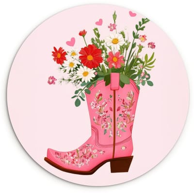 WallCircle® Wandcirkel 90x90 cm - Muurcirkel Cowboylaarzen - Roze - Boeket - Bloemen - Muurdecoratie woonkamer - Wanddecoratie slaapkamer - Kamer decoratie accessoires - Ronde schilderijen