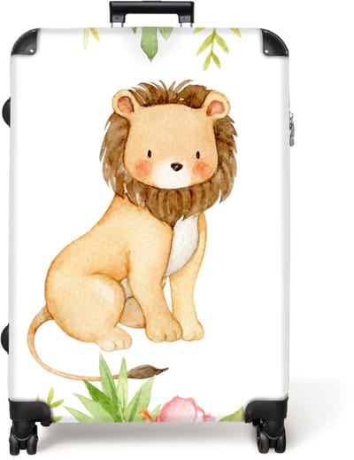 NoBoringSuitcases.com® - Koffer groot - Reiskoffer lichtgewicht - Leeuw - Kinderen - Illustratie - Waterverf - Rolkoffer met 4 wielen - Grote trolley XL - 98 liter bagage