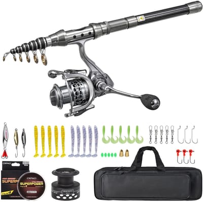 HOB Telescopische Vishengel met Molen - Vishengelset - Werphengel - Carbon - 2.1 m - Vishengel set - Hengelsport - Vis Hengel - Complete set