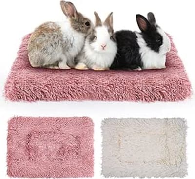 Famanu - Pluizig fleecebed roze-wit 19x12 cm voor konijn en hamster