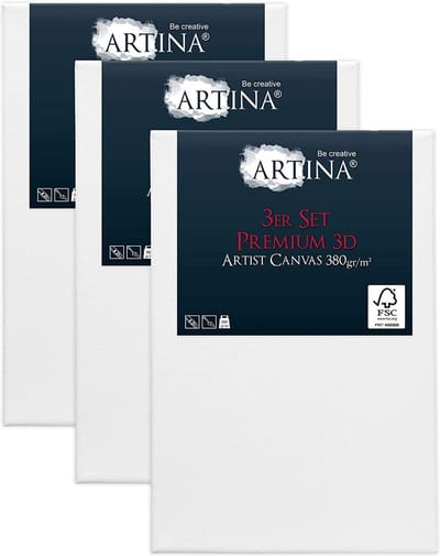Artina Set van 3 Schildersdoeken 18x24 cm 3D Premium - Voorgerekte Doeken Wit met FSC® Houten Spieraam Stabiele Voorbehandelde Canvas Schildersdoek 380g/m²